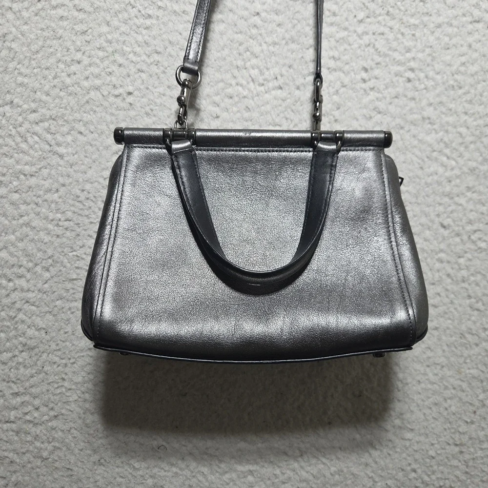 COACH F1857 Crossgrain Metallic Leather Mini Bennett Satchel Metallic Gunmetal